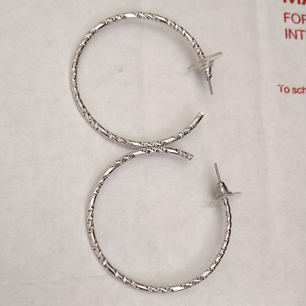 Silver Textured Hoop Earrings - Women Jewelry Earrings